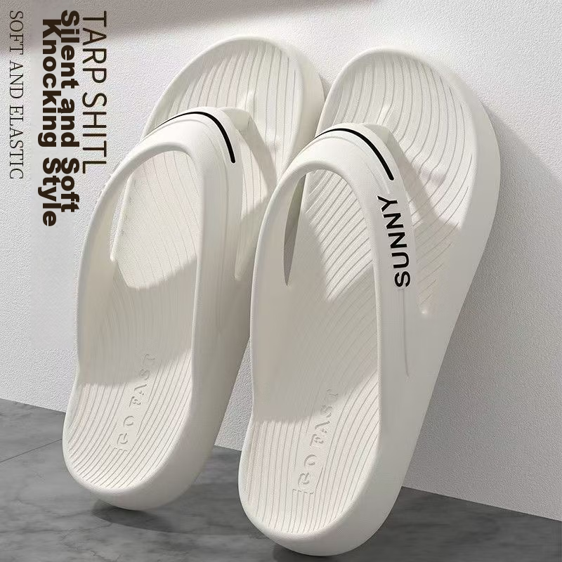 CXOCSI Men's Summer Flip Flops Women's Outdoor EVA Non-Slip Beach Home Thong Sandals White Size 36-37