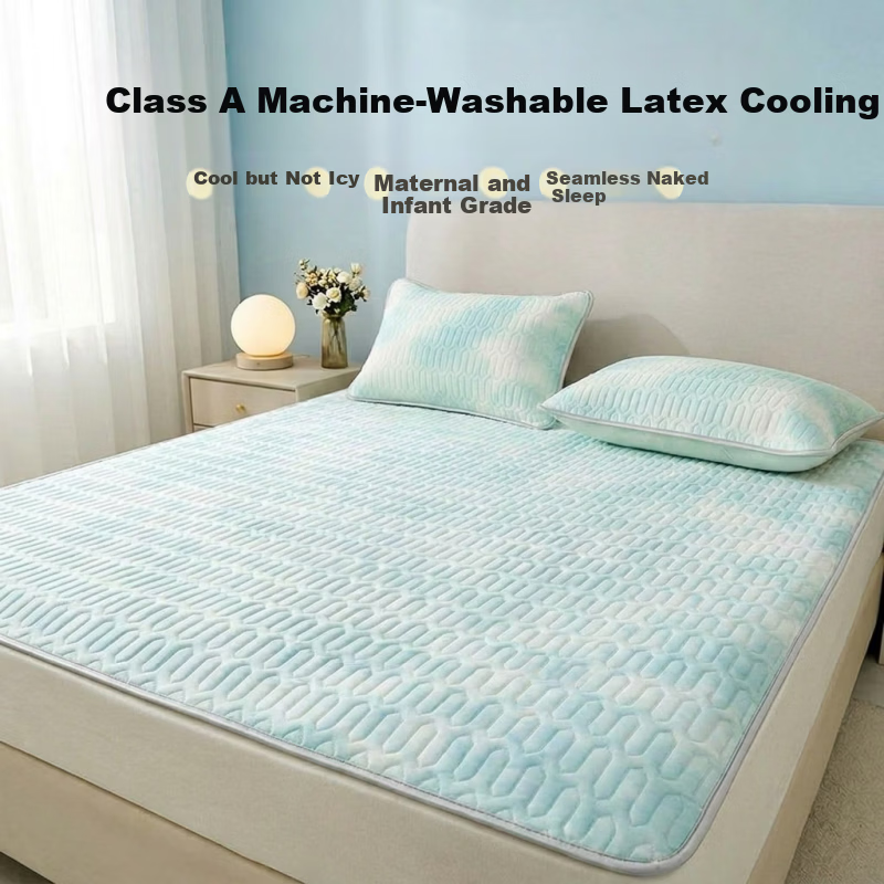 WITCEMEY Latex Cooling Mat Ice Silk Mat 1.5m x 2m Summer Washable Machine Washable Class A Baby Bedding Soft Cooling Sheet Three-Piece Set
