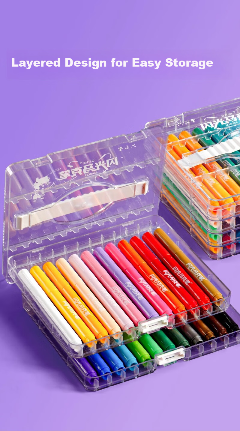 Liupintang Glitter Marker New Flashing Watercolor Pen for Primary Students Shiny Metallic Colored Pen Sand Flow Sparkling Art Pen for Kids Journal Highlighter 6
