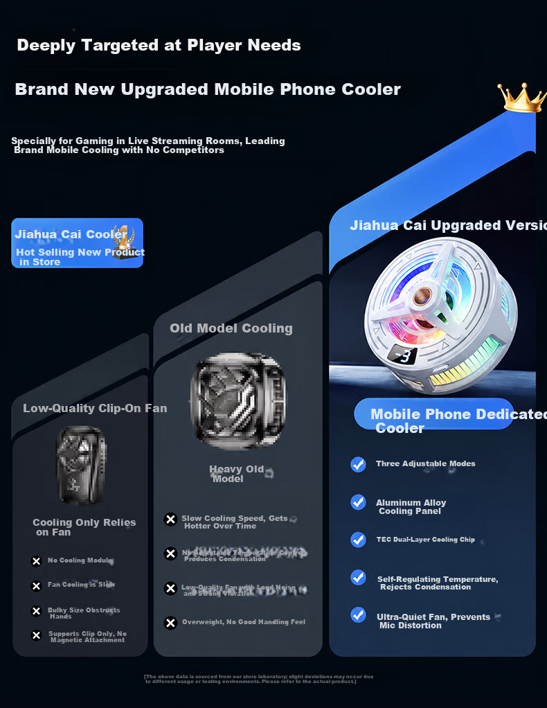 JIAHUACAI Gaming Grade Magnetic Semiconductor Cooler RGB Lighting 3-Level Temperature Control Live Streaming Phone Cooler 4