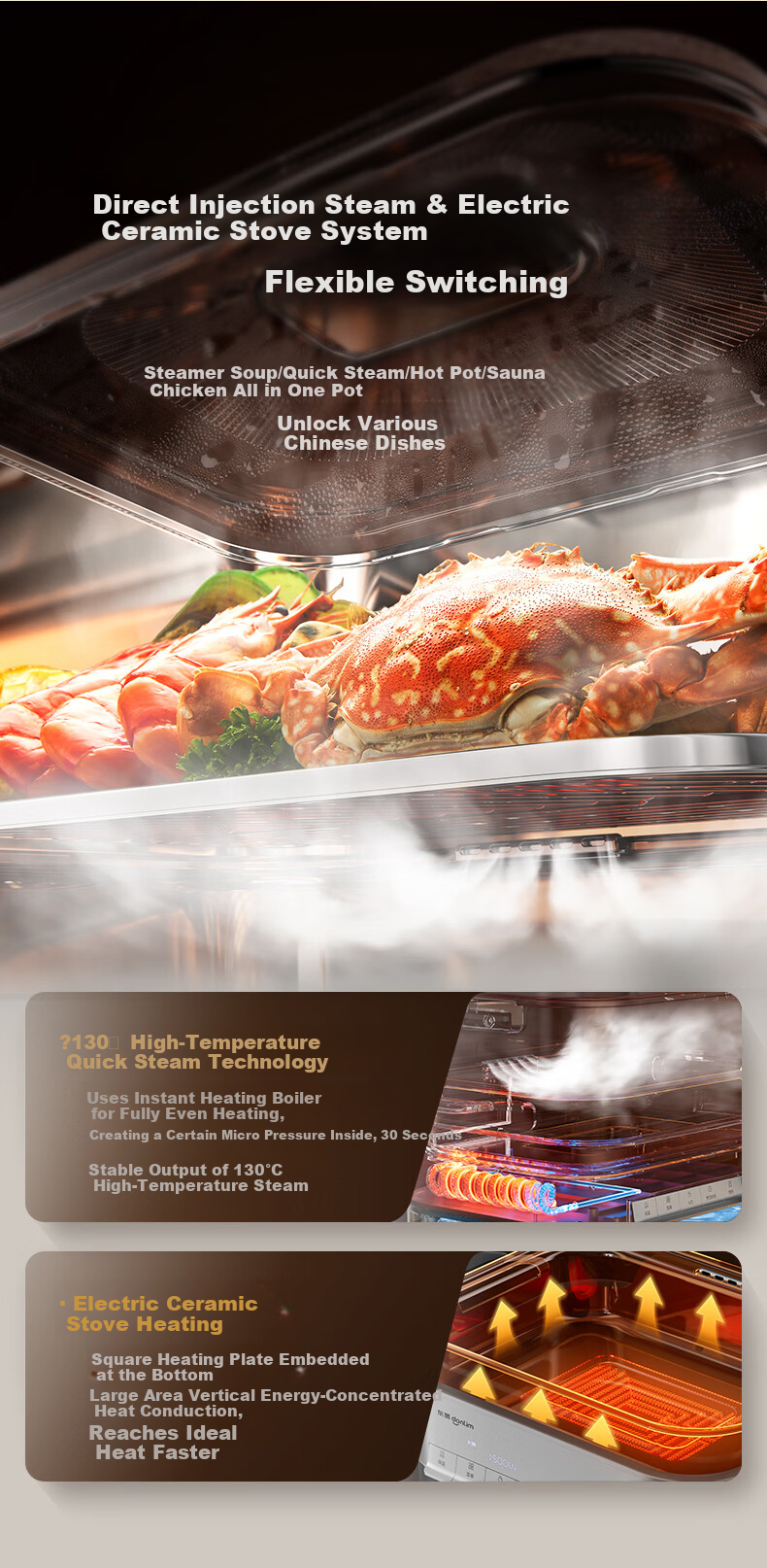 Donlim 20L Stainless Steel Electric Steamer Multi-Function Cooker 3-in-1 Steaming, Stewing, Boiling Electric Hot Pot DL-1007 6