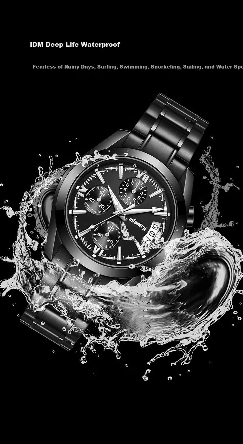 INFANTRY Eagle Black Knight Men's Fashion Waterproof Steel Band Business Quartz Watch Birthday Gift for Boyfriend 5