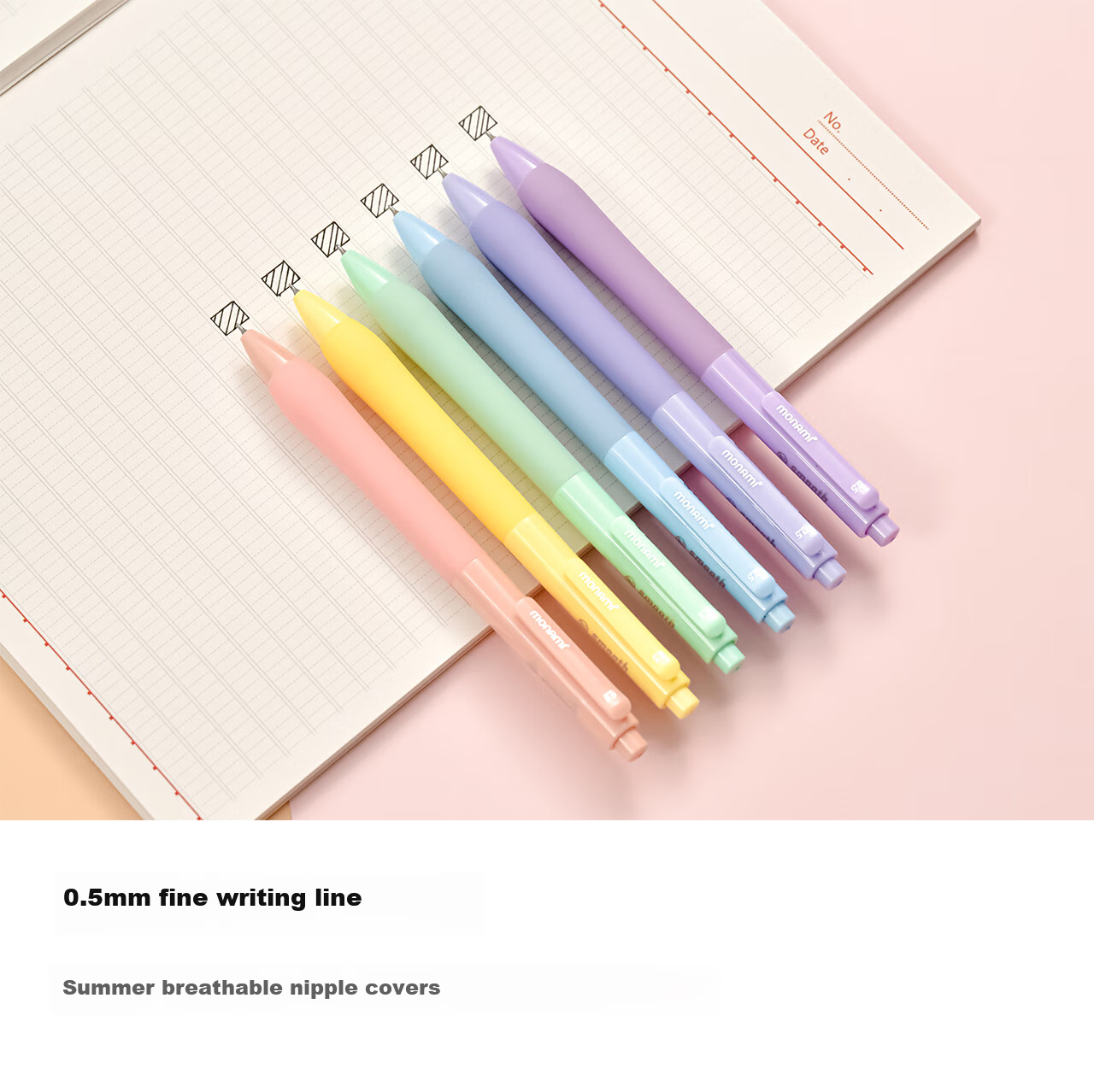 Monami Silent Click Gel Pen High-Value Study Pen Quick-Dry Smooth Ink CS Dual-Tip Female Student Exam Stress-Relief Rotating Pen 0.5mm Black Cream 3-Color Barrel Set 4