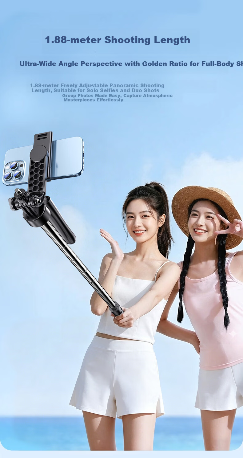 Lingchen 1.88m Professional Selfie Stick Tripod Phone Holder Floor-Standing Selfie Device 360° Rotating Stabilizer Bluetooth Remote Control Travel Live Streaming Stand Single Light Version 8