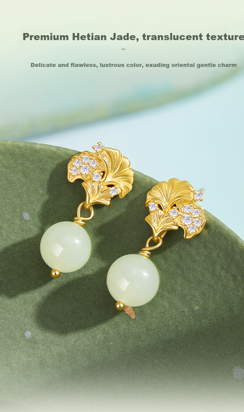 Lao Miao Hetian Jade Earrings Studs Luxury Fashion Jewelry Valentine's Day Birthday Gift for Women Girlfriend Wife 5