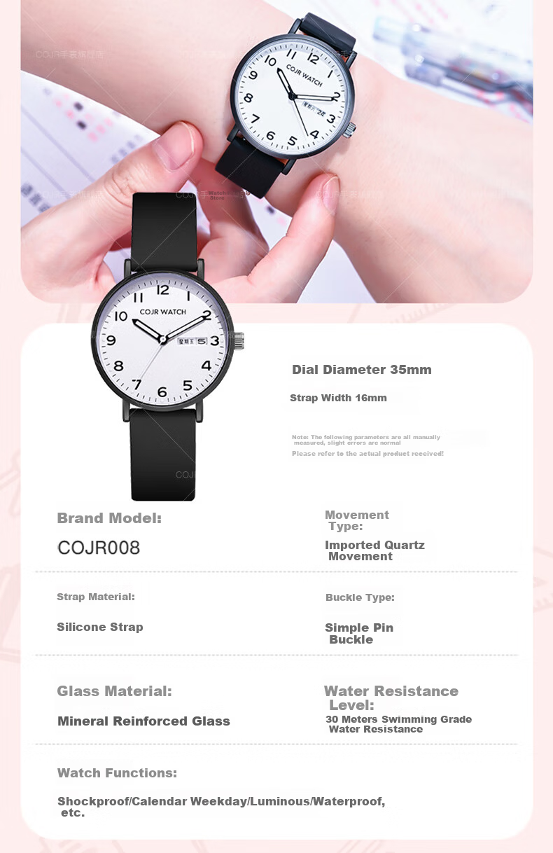COJR Women's Watch Silent Mechanical Luminous Quartz for Middle and High School Students Exam Use 10