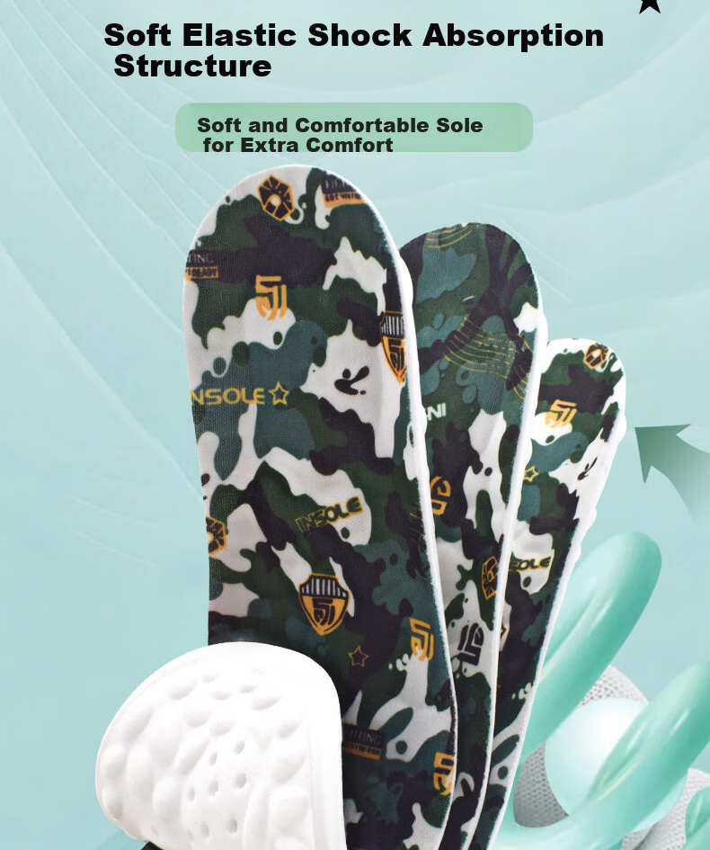 Huabaochi 2 Pairs Military Training Insoles Men Soft Elastic Long-Standing Comfortable 4D Cushioning Soft University Student Sports Shock Absorption Women 5