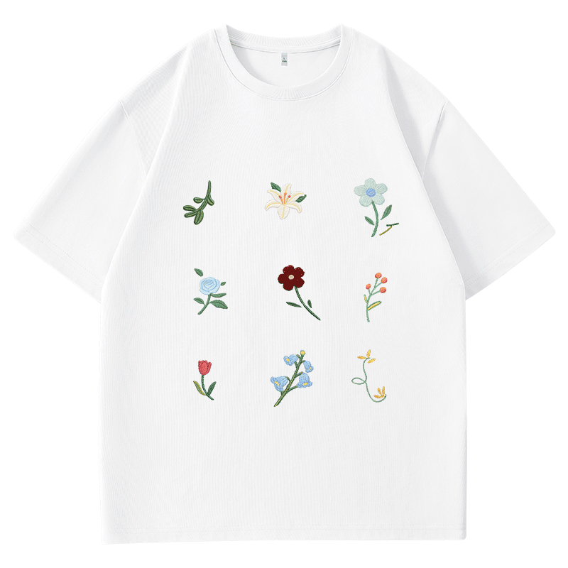 TonLion Women's Short Sleeve T-Shirt Pure Cotton 2026 Summer New Trendy Floral Design Petite Top
