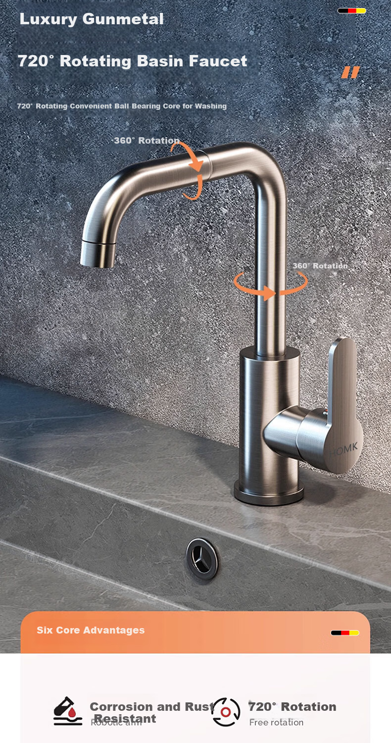 HOMK [Germany] Stainless Steel Faucet Hot and Cold Water Two-in-One Universal Basin Faucet 1