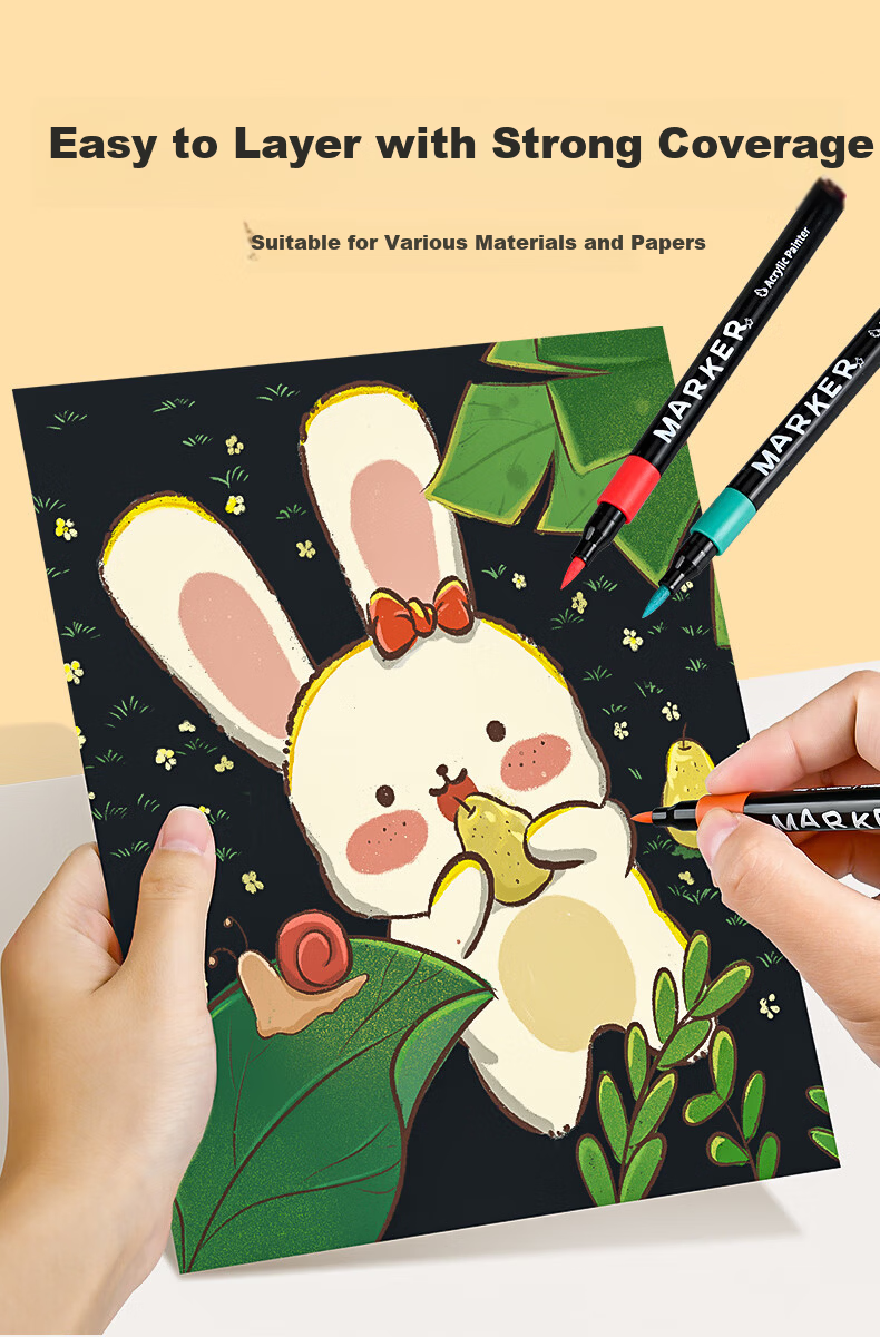 Touchcolor Soft Tip Acrylic Markers for Kids, Safe Non-Toxic Watercolor Pens, Layerable, Opaque, Mess-Free, Kindergarten Art Craft Brushes, 80 Colors 6