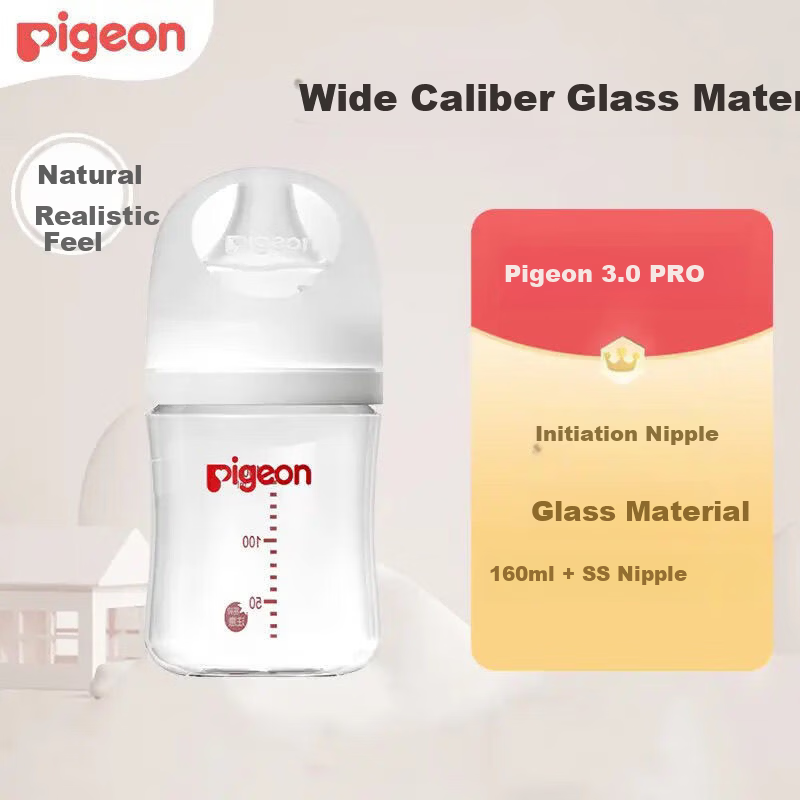 Pigeon Natural Feeling III Wide Neck Glass Baby Bottle 160mL (SS Nipple)