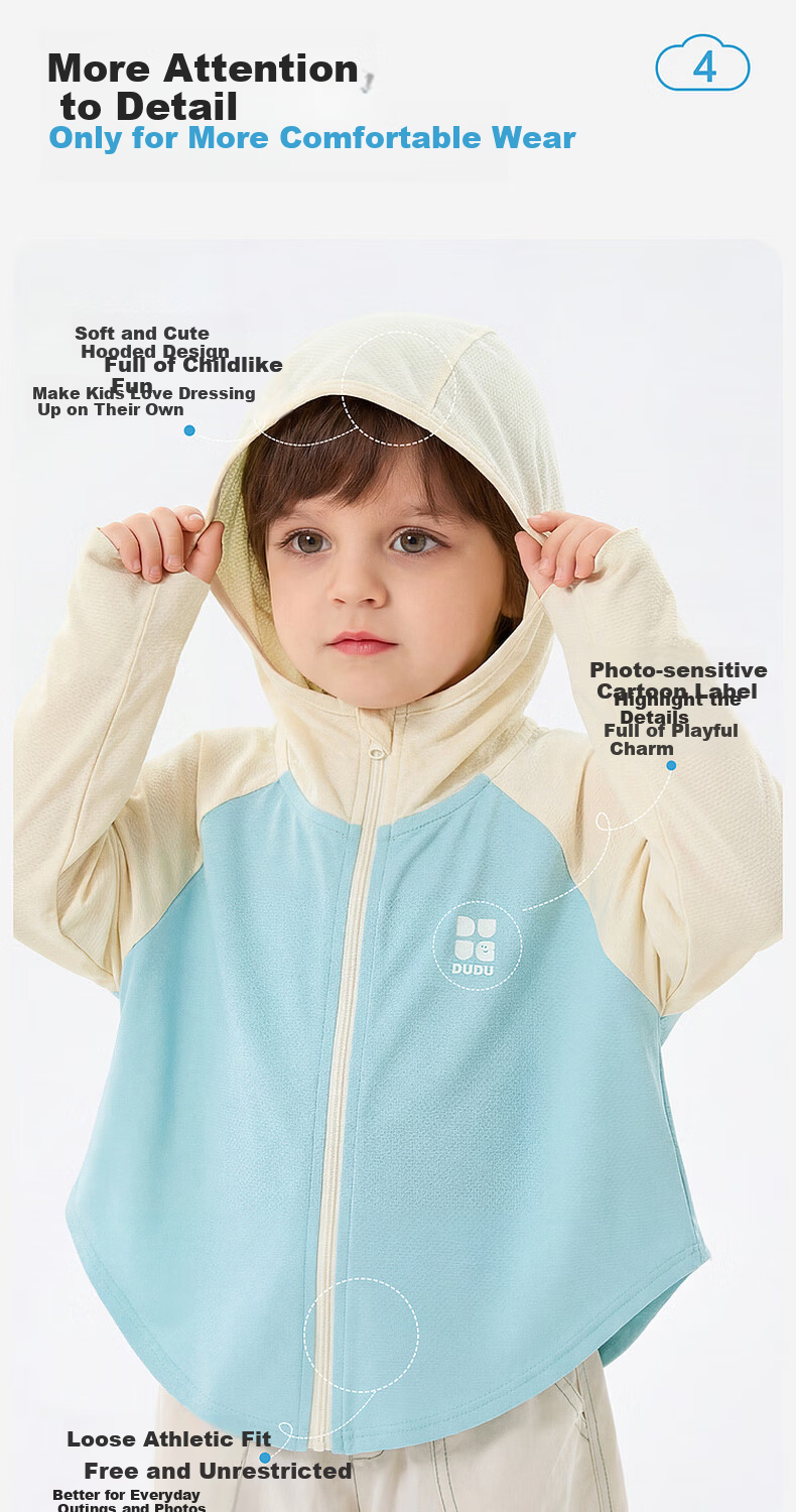Dudu Kids UPF50+ Children's Summer Sun Protection Jacket Baby Coat Summer Cooling Boys Clothing Cocktail Green 80 10