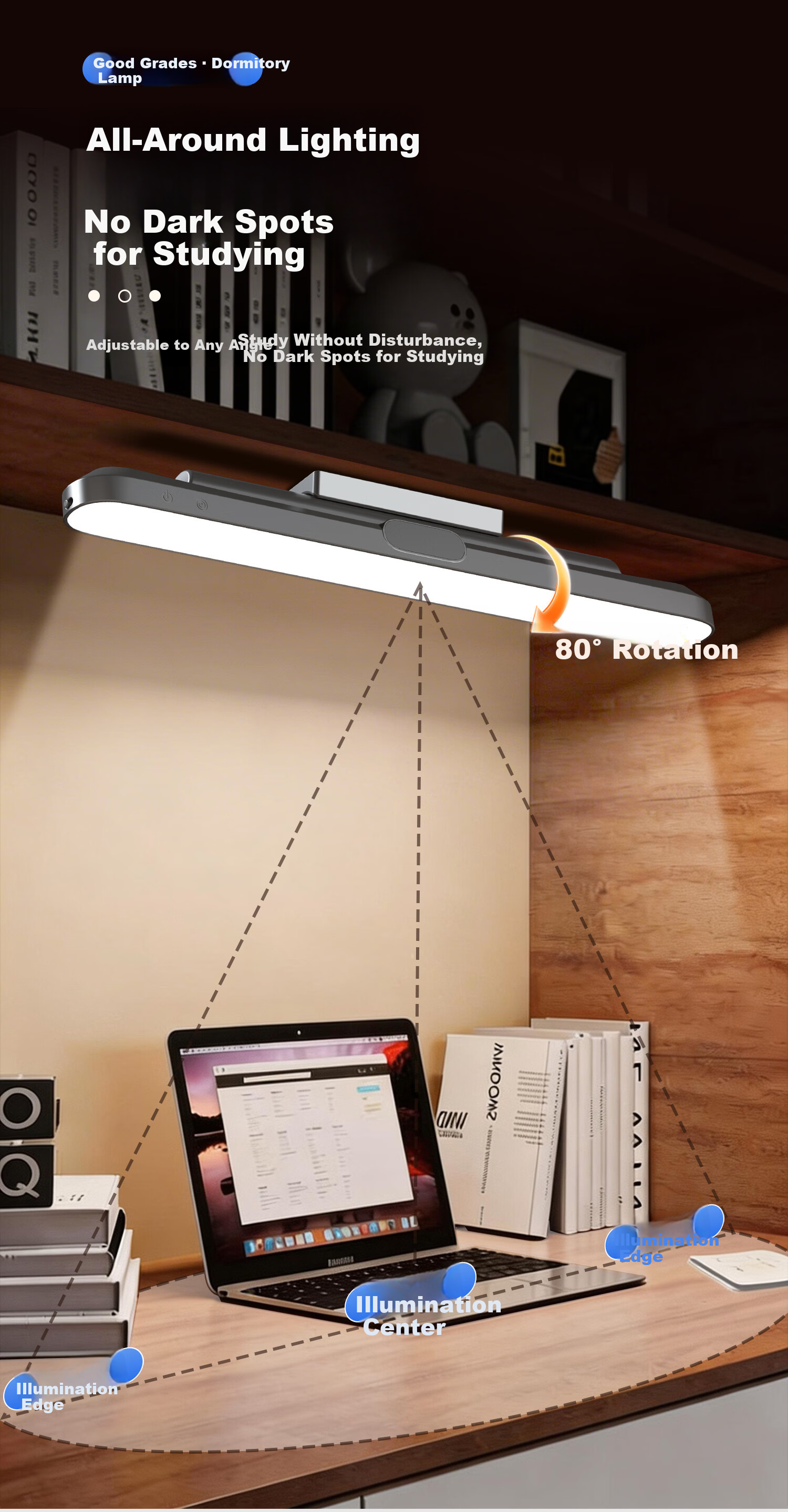 XLYS Desk Lamp College Dormitory Bedside Magnetic Reading Lamp Rechargeable Eye Protection Study Cool Lamp with Long Battery Life 10
