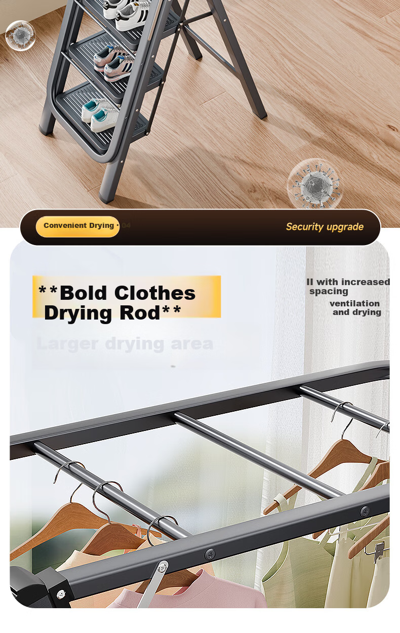 Chuangshuo Household Ladder Clothes Drying Rack Folding Step Ladder Carbon Steel 4-Step Gray 11