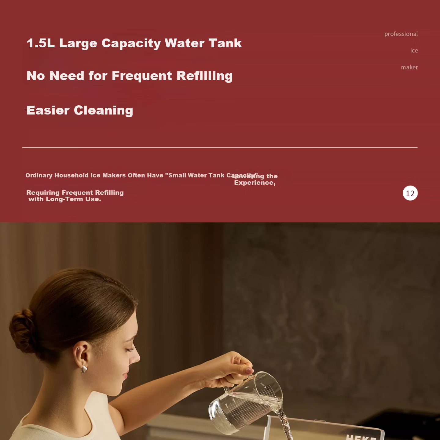 Tim Hortons 【Price Guarantee 618】Tianhao Z3 Home Small Fully Automatic Ice Maker One-Key Cleaning Bullet Ice Adjustable Mini Dormitory Ice Maker Red 22