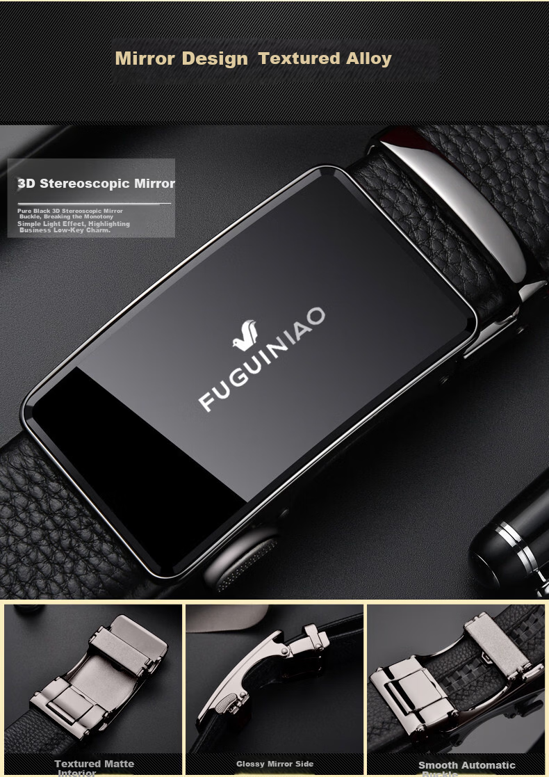 Fuguiniao Slot Business Casual Fashion Simple Men's First Layer Cowhide Genuine Leather Belt Automatic Buckle 4