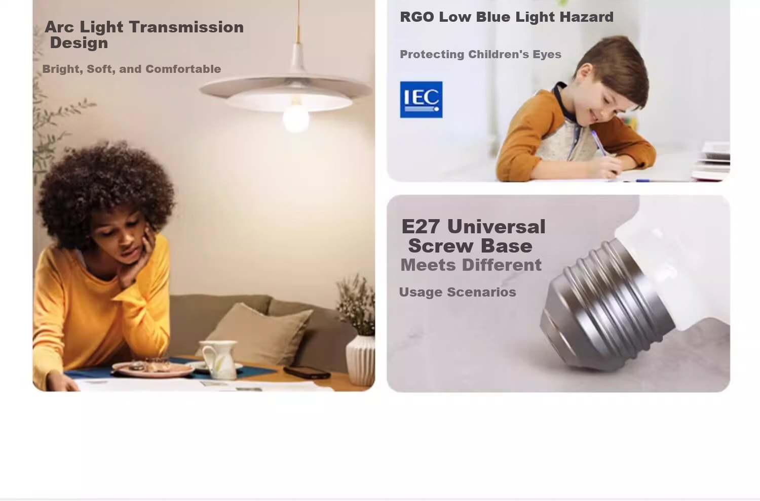 Labota Eye Protection LED Bulb Full Spectrum Dragon Ball Bulb Three-Color Light Study Desk Lamp Bulb E27 Screw Base 15W Three-Color 4