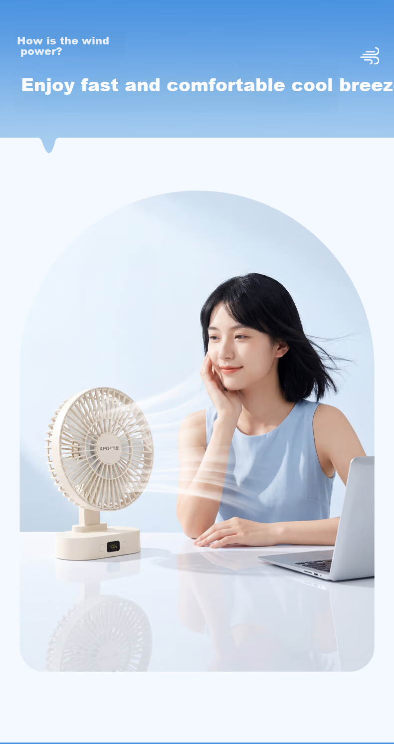 Kapeden 8000mAh Large Capacity Desktop Mini Fan Powerful Wind Silent Long Battery Life Portable Rechargeable Student Dorm Office Outdoor Camping Fan Z01 White 7