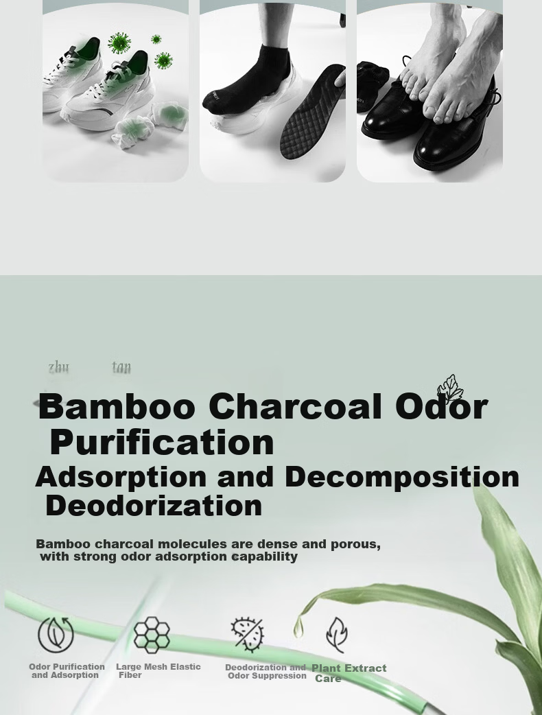 JVBV 5 Pairs Men's Odor-Resistant Insoles JD Self-Operated Sweat-Absorbing Breathable Bamboo Charcoal Deodorizing Thin Leather Shoe Insoles Size 39 3