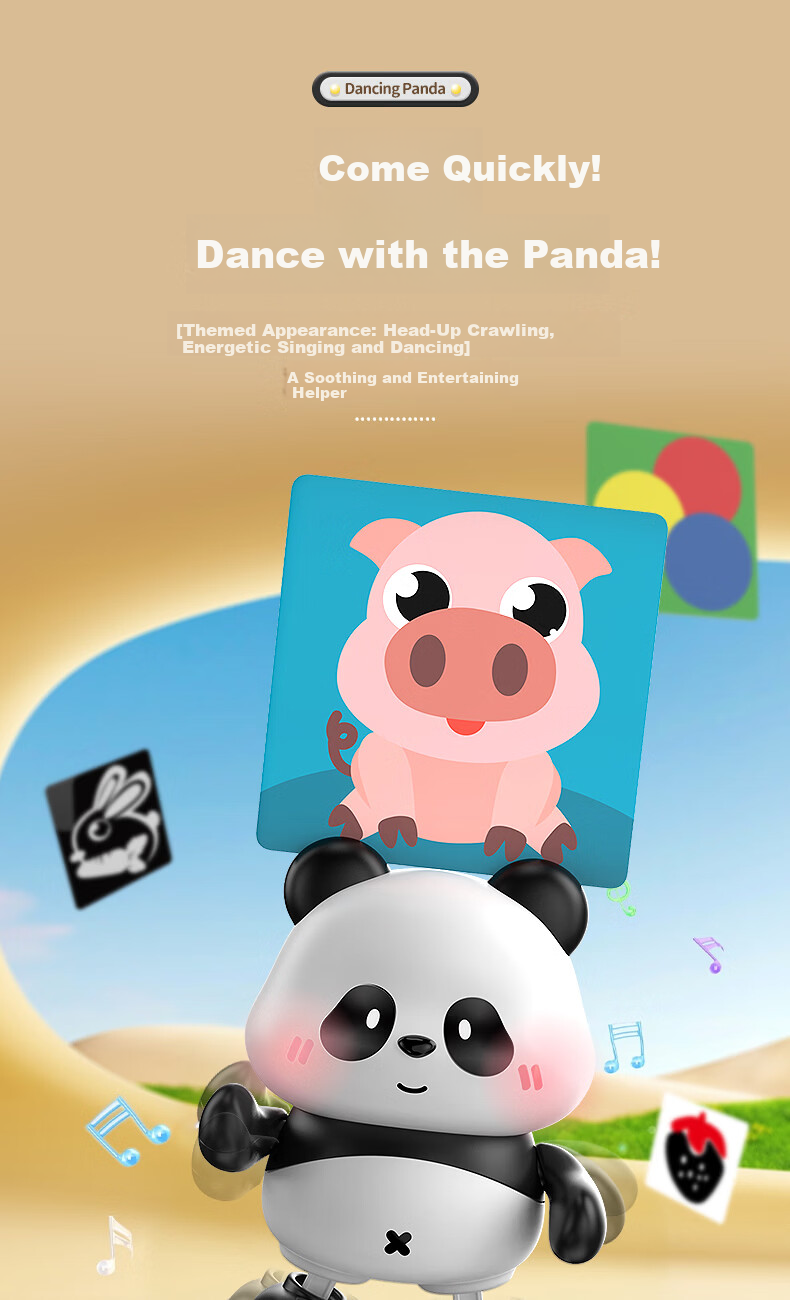 PEIQIMAMA Electric Panda Dancing Singing Toy Infant Head Lifting Training Device 0-6 Months Baby Visual Tracking Crawling Early Education 1