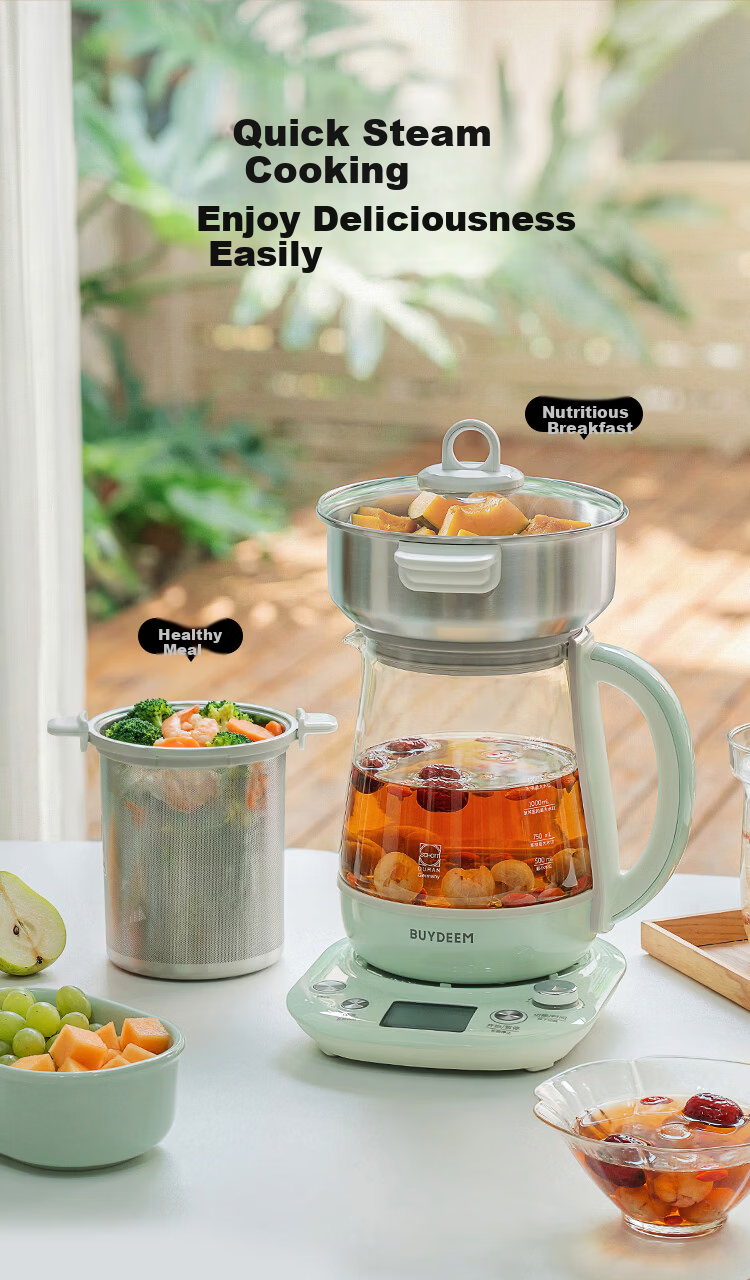 Buydeem K166 Light Cedar Green Herbal Tea Cooker Glass Health Pot Black Tea Stewing Pot Steamer Bird's Nest Stewing Pot 5