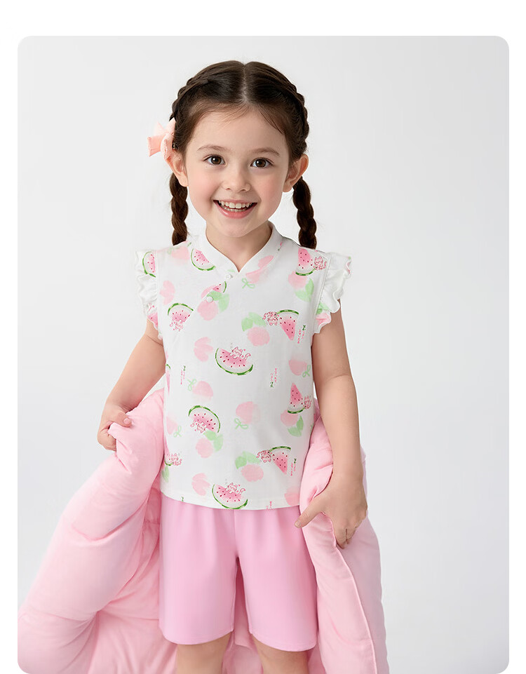 Balabala Baby Pajama Set Spring Summer Lightweight Children's Air Conditioning Clothes Girls' Homewear Toddler Traditional Chinese Style Print 18
