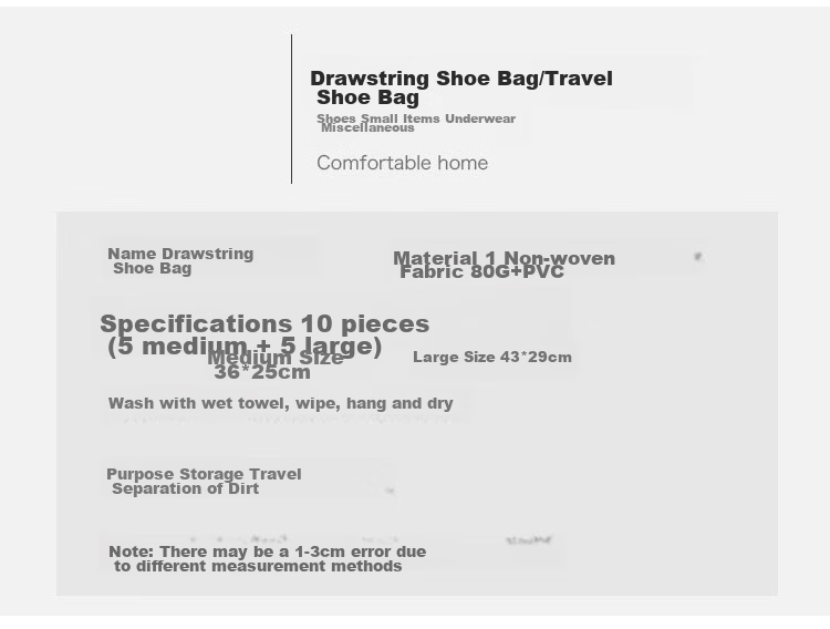 Youjialiangpin Shoe Storage Bags, Travel Luggage Organizer, Clothes Sorting Bags, Waterproof, Dustproof, Moisture-Proof, Drawstring Closure, Pack of 10 2