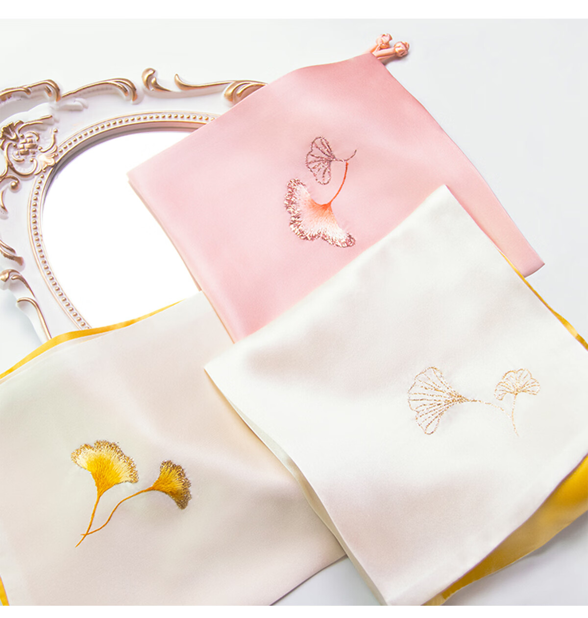 Zhijinlou Silk Embroidered Ginkgo Leaf Small Square Scarf Mulberry Silk Chinese Knot Double-Layer Handkerchief Teacher's Day Gift 8