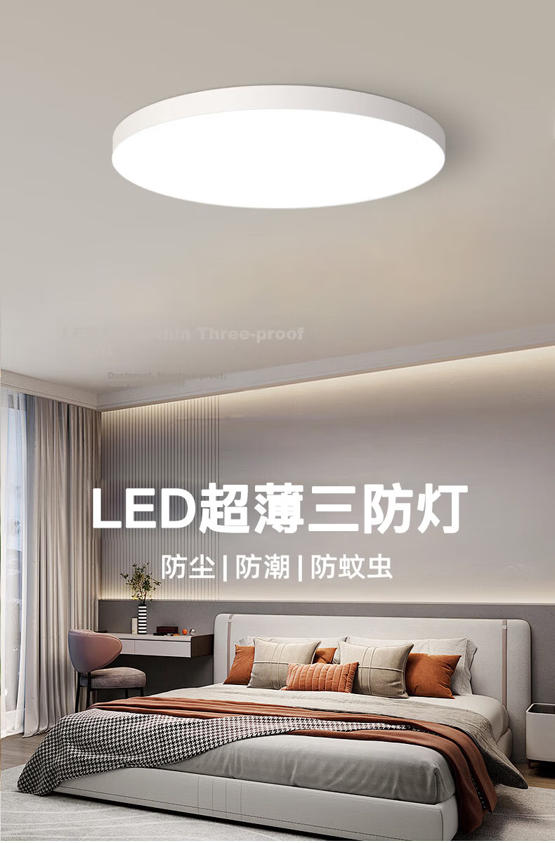 Jinggong LED Bedroom Eye-Care Ceiling Light, Three-Proof Ultra-Thin Modern Minimalist High-CRI Dining Room Study Lamp, 64W Cool White 1