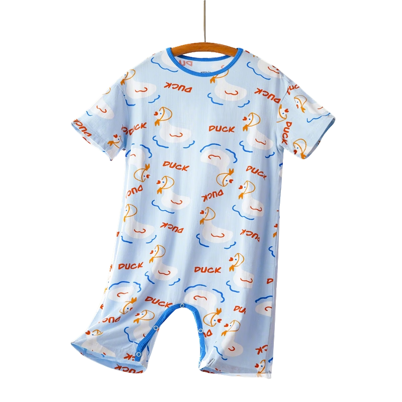Hodo Kids Bamboo Cotton One-Piece Sleepwear Anti-Kick Belly Protection Boys Girls Summer Thin Antibacterial Homewear for Older Children
