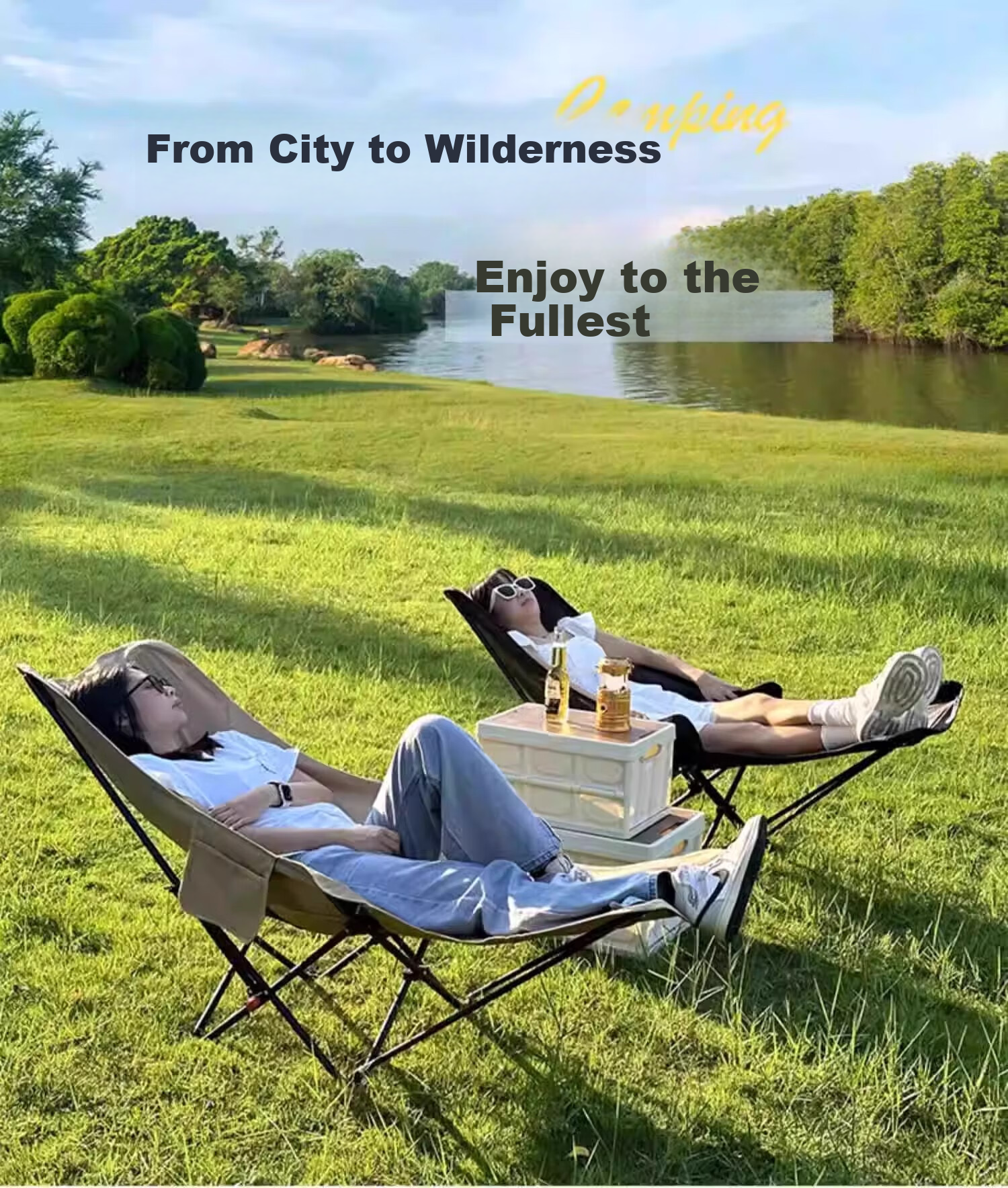 Shunyou Outdoor Folding Camping Chair Recliner Portable Folding Stool Fishing Stool Moon Chair with Footrest SY-1402 1