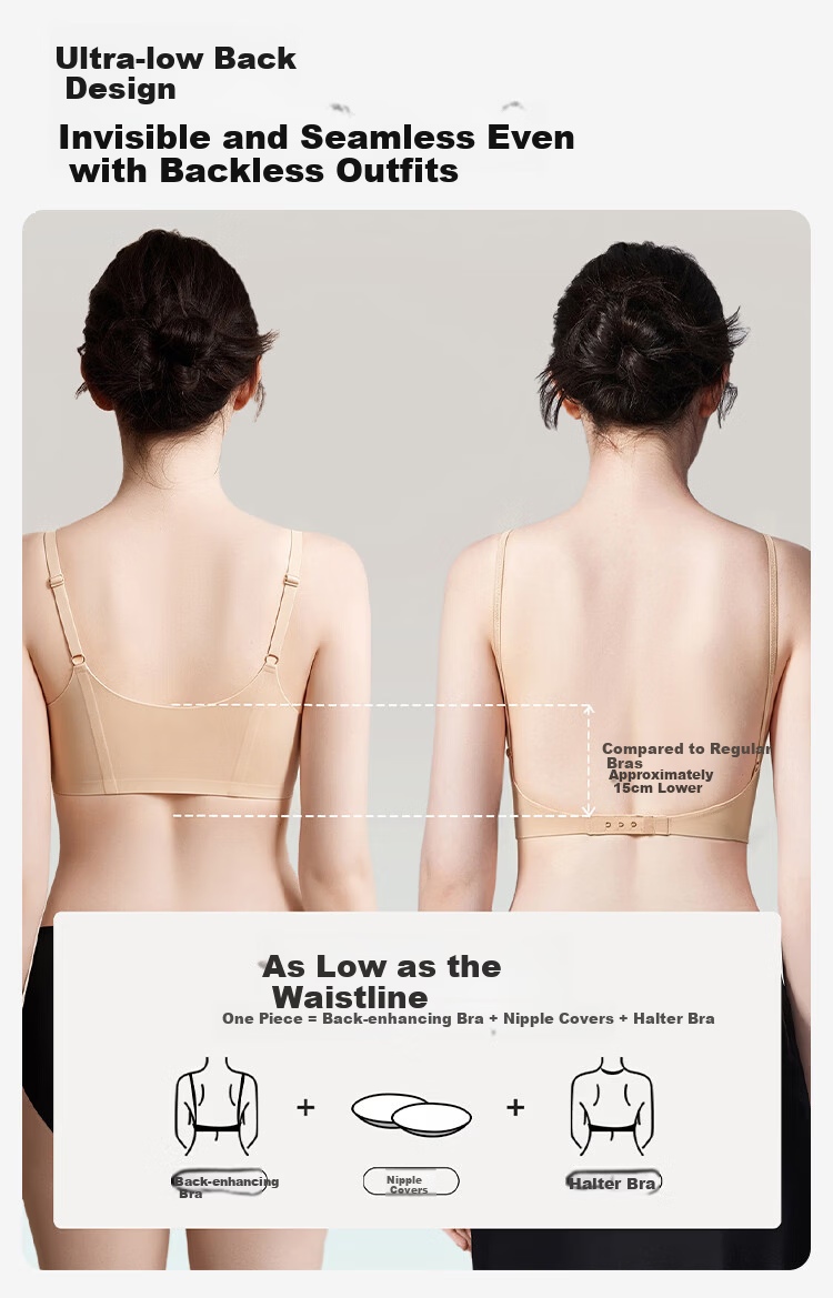 Seven-Color Seamless Halter Neck Backless Push-Up Anti-Sagging Anti-Spread Side Support One-Piece Sexy Bra for Women 3