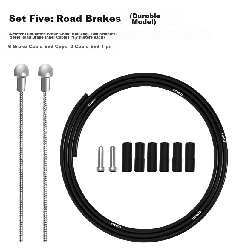 LEBYCLE Bicycle Stainless Steel Road Brake Cable Set with Oil Injection Cable Housing for C-Brake and Disc Brake Wire Caps 5