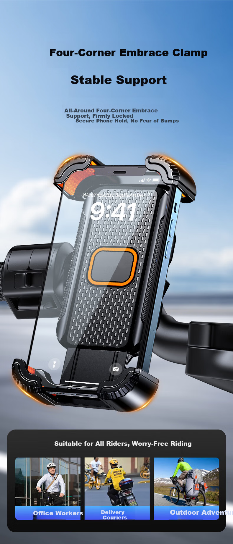 Xuanqin Xuanxiang Electric Bike Phone Holder Universal Battery Bicycle Delivery Navigation Riding Motorcycle Anti-Shake Anti-Drop Phone Mount 10
