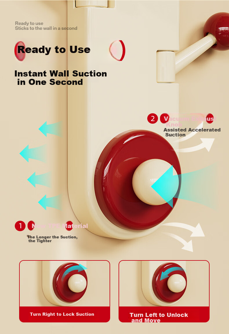 Noshi Vertical Rotatable Suction Cup Hook, No-Drill Strong Load-Bearing Kitchen Bathroom Door Hanging Clothes Adhesive Hook, Single Row 4