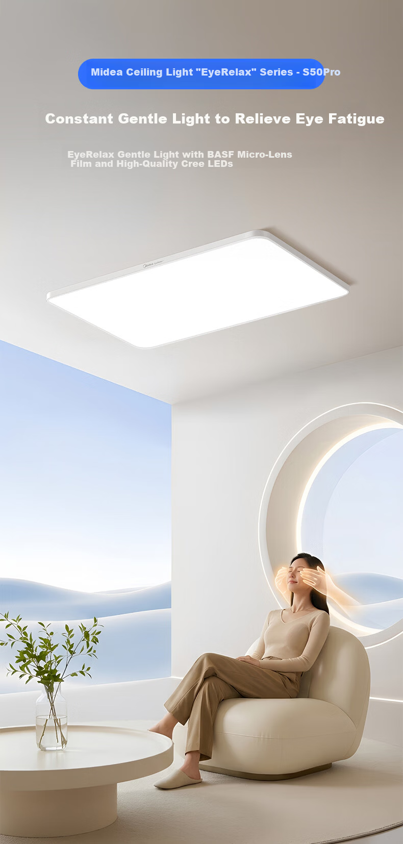 Midea 120W LED Ceiling Light Eye-Care Bedroom Smart Dimmable Lamp S50PRO 2