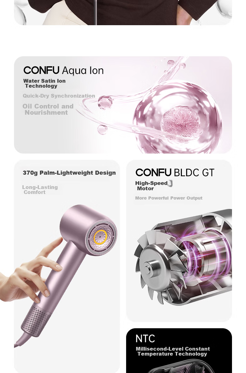CONFU Silk3 Diamond Light Water Ion High-Speed Hair Dryer Fast Drying 120,000 RPM Home Use High Power Damage-Free Hair Blow Dryer Birthday Gift Star Forge Purple Standard Edition Price Guarantee 618 4