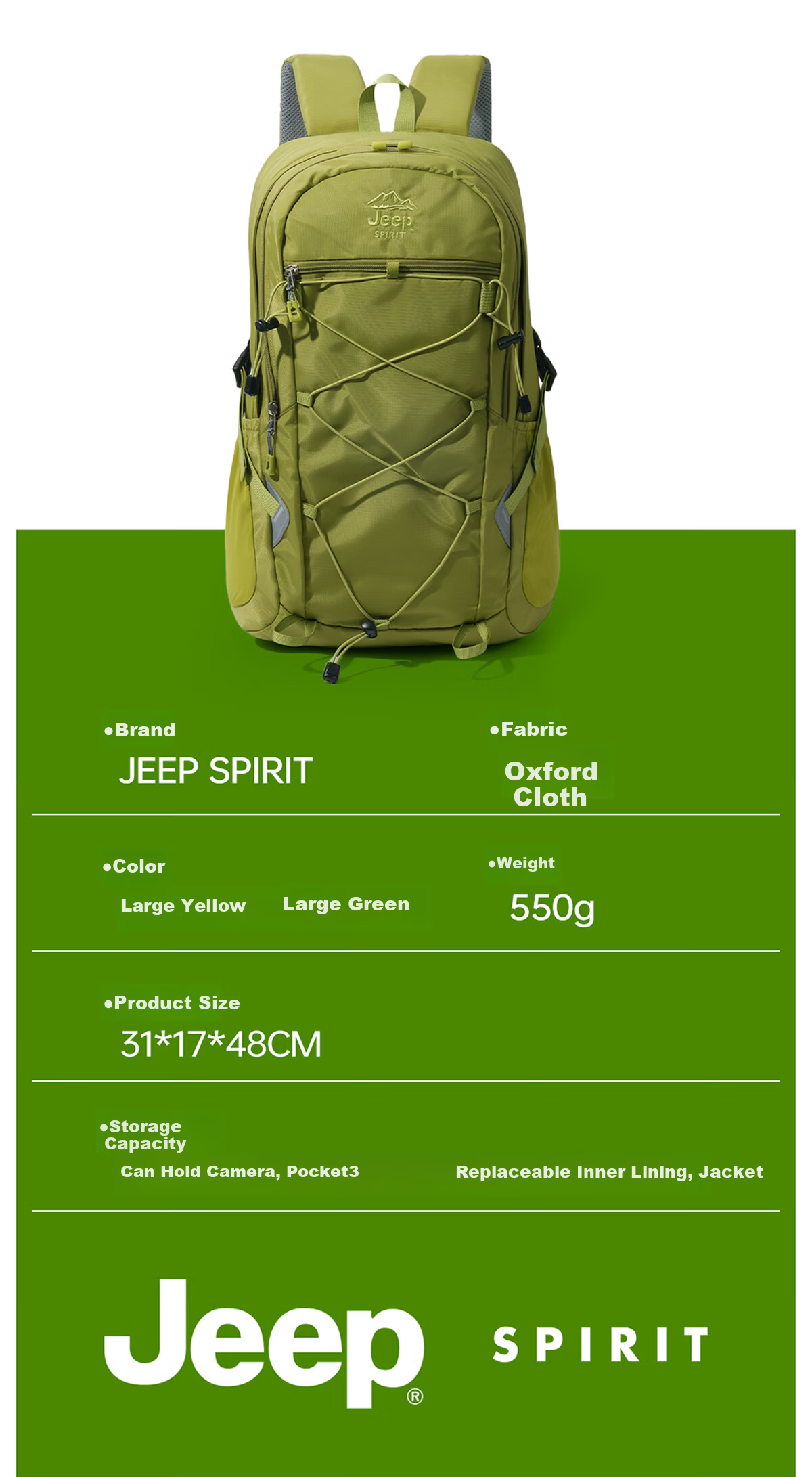 JEEP SPIRIT Outdoor Hiking Mountaineering Backpack Large Capacity Waterproof Camping Lightweight Travel Bag for Men and Women 29