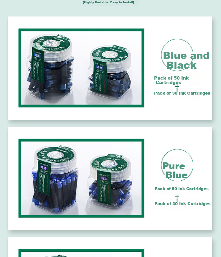 HERO School Gift Ink Cartridges 359 Fountain Pen Ink Cartridges Bulk Pack Pure Blue 30pcs 6