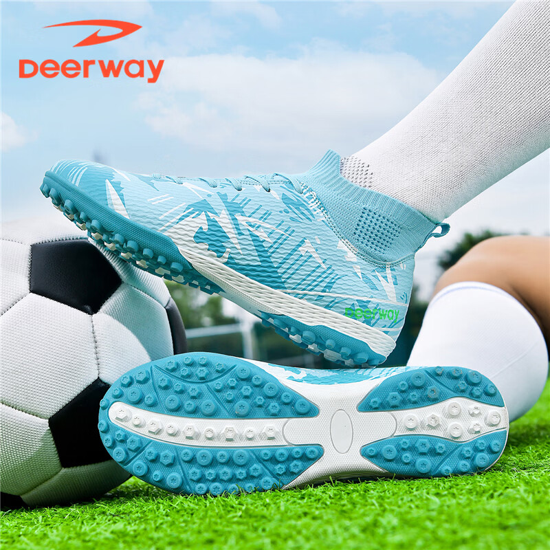 Delhui TF Turf Soccer Shoes Men Adult High-Top Ankle Support Youth Big Kids Match Training Shoes White Moon Size 40