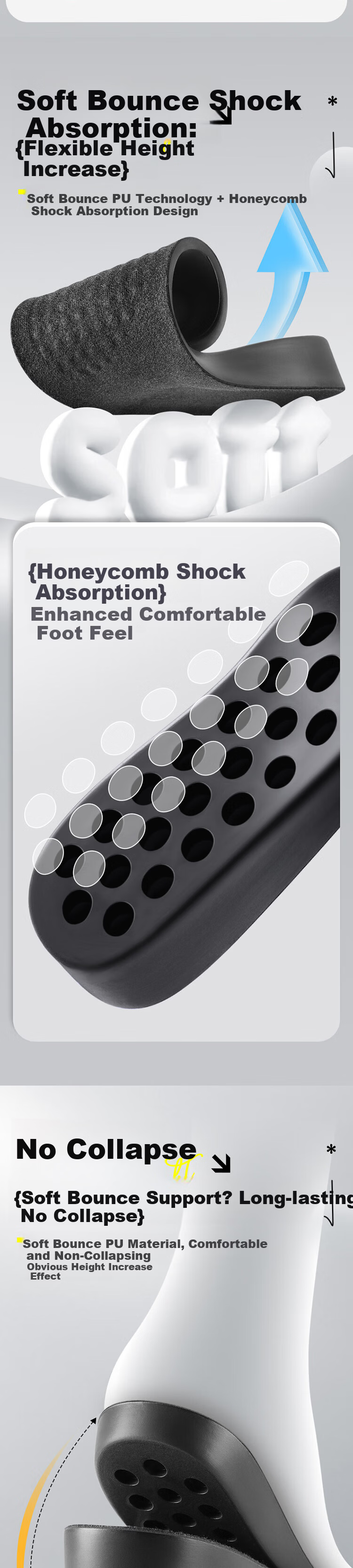 Footprint Tribe Invisible Height Increasing Insoles Arch Support Anti-Collapse for Long Standing 1 Pair [3cm] Black Size 41-42 3