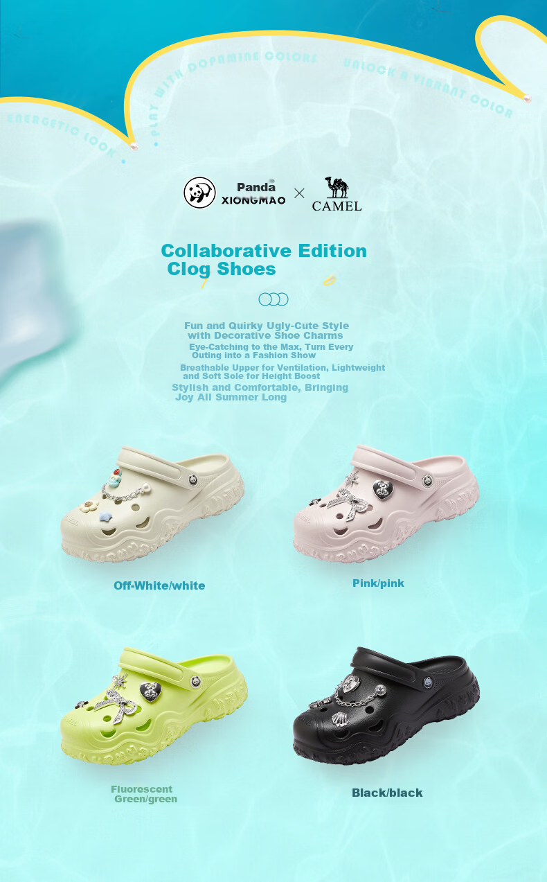CAMEL Women's Panda Collaboration Hollow-out Platform Breathable Beach Sandals L26M162034 Off-white Size 37 3