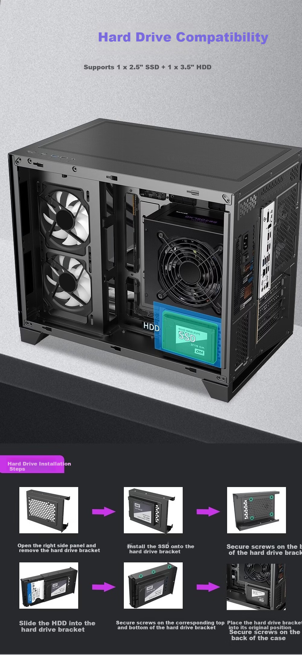 Huntkey S960 V2 Blizzard Black Panoramic Computer Case Seaside Room Desktop Chassis (Left-Right Partition/360 Water Cooling/9 Fan Slots/MATX Motherboard) 9