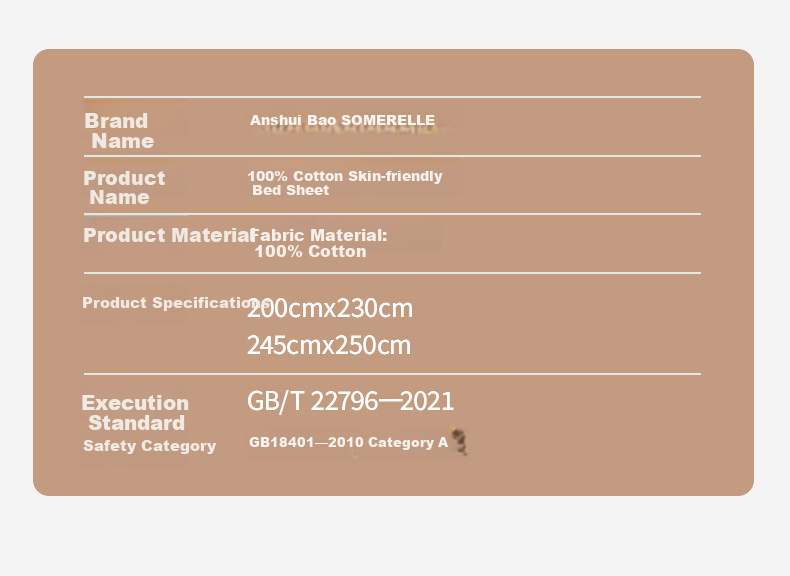 SOMERELLE A-Class Xinjiang Long-Staple Cotton Sateen Bed Sheet Single Piece 100% Cotton for Single/Double Bed 1.2/1.5m 200x230cm 17