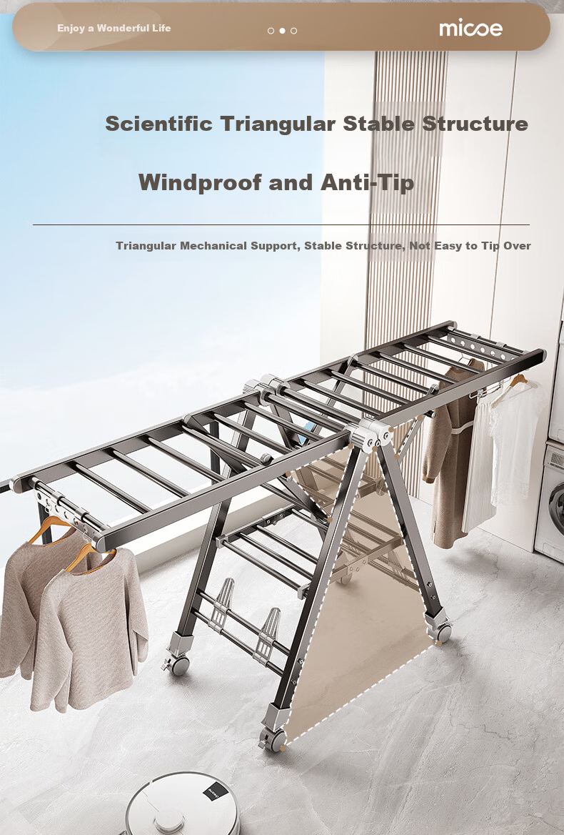 MICOE Floor Folding Clothes Drying Rack Indoor Wing-Shaped Balcony Laundry Rack Quilt Drying Rack Clothes Rod 4