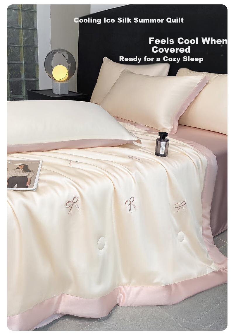 Hodo Washed Ice Silk Summer Cooling Quilt Air Conditioning Blanket Thin Summer Quilt 150x200cm Medium Gray-Milk Tea 7