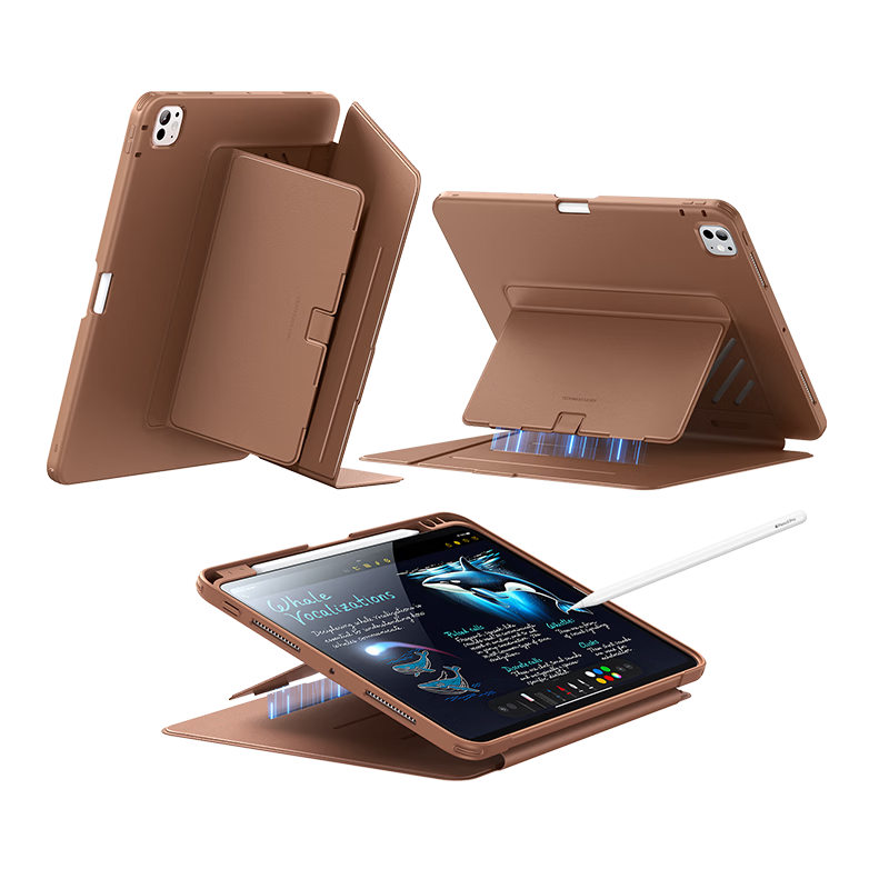 ESR iPad Pro 13-inch 2024/2025 Pencil Slot Protective Case M5/M4 Multi-Angle Full Coverage Shockproof Brown Tablet Cover