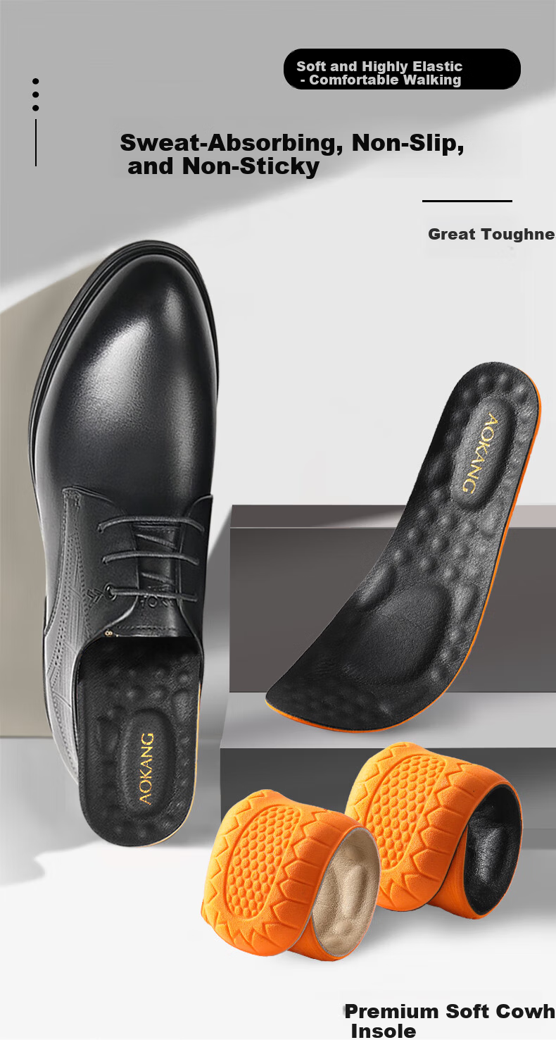Aokang Genuine Leather Soft Cowhide Insole for Men’s Shoes, High-Elastic Sponge Sports Insole, Shock Absorbing, Breathable, Comfortable for Military Training and Long Standing 3