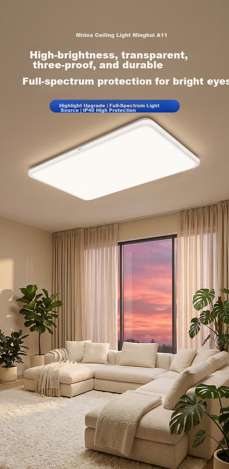 Midea Ceiling Light Living Room Chandelier Luxury LED Eye-Care Dimmable Smart Lighting Fixture 200W Minghui 2