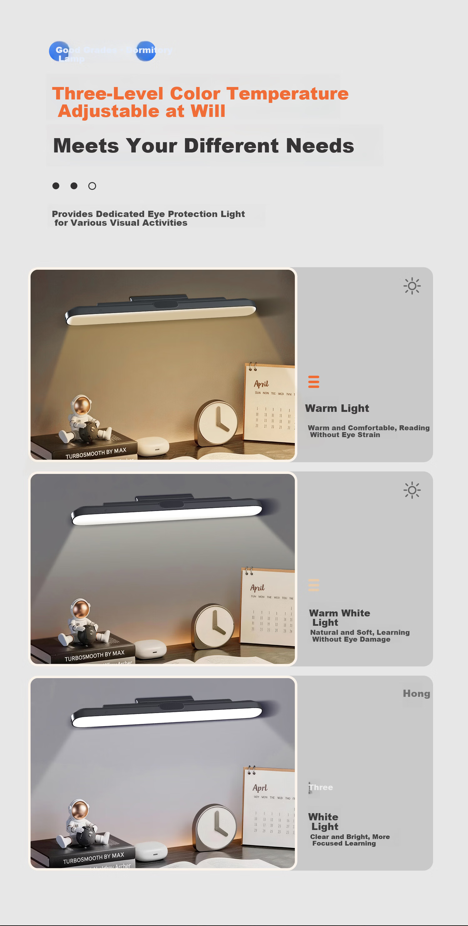 XLYS Desk Lamp College Dormitory Bedside Magnetic Reading Lamp Rechargeable Eye Protection Study Cool Lamp with Long Battery Life 11